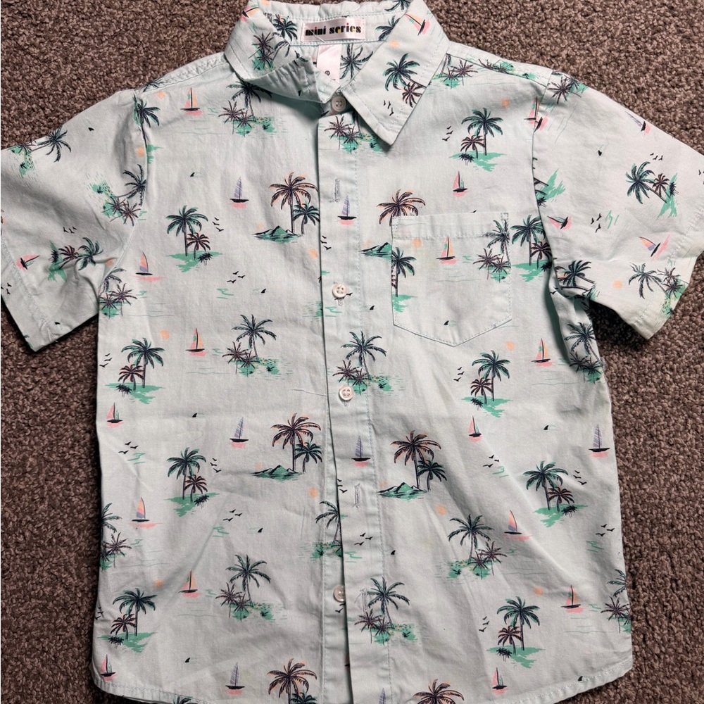 Kids Palm Tree Print Button Down Shirt - White
